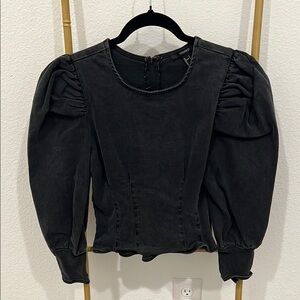 Forever 21 Black Puff Sleeve denim Blouse